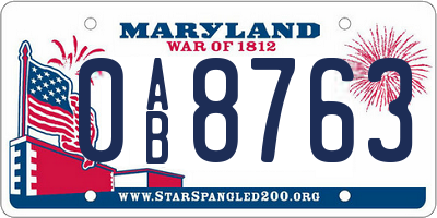 MD license plate 0AB8763