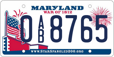 MD license plate 0AB8765