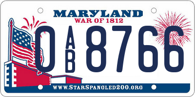 MD license plate 0AB8766