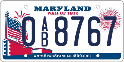 MD license plate 0AB8767