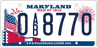 MD license plate 0AB8770