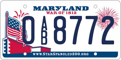 MD license plate 0AB8772