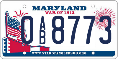 MD license plate 0AB8773