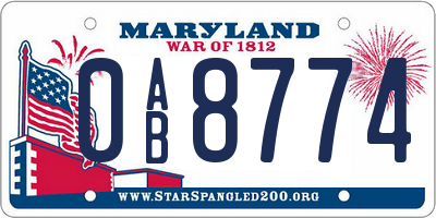 MD license plate 0AB8774