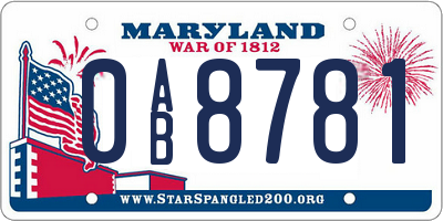 MD license plate 0AB8781