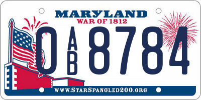 MD license plate 0AB8784