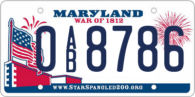 MD license plate 0AB8786