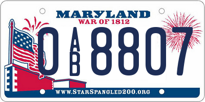 MD license plate 0AB8807