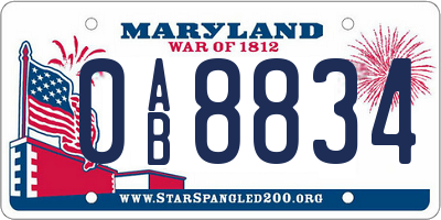 MD license plate 0AB8834