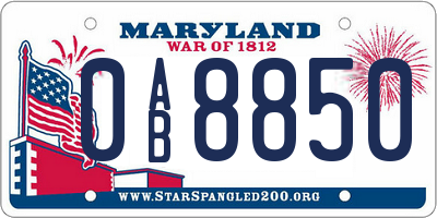 MD license plate 0AB8850