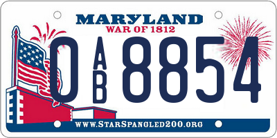 MD license plate 0AB8854