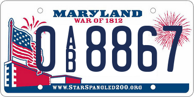 MD license plate 0AB8867