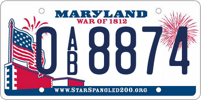 MD license plate 0AB8874