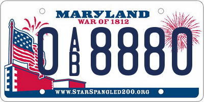 MD license plate 0AB8880