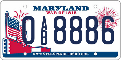 MD license plate 0AB8886