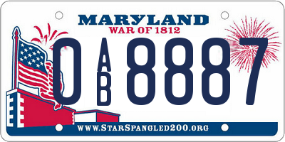 MD license plate 0AB8887