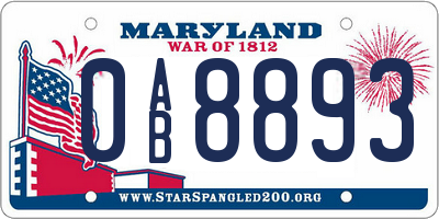 MD license plate 0AB8893