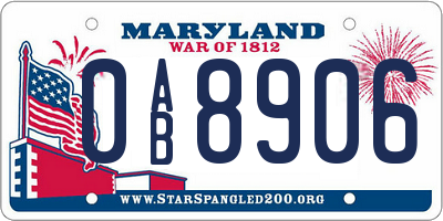 MD license plate 0AB8906