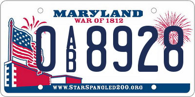 MD license plate 0AB8928