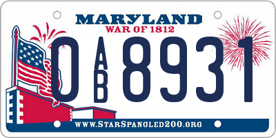 MD license plate 0AB8931