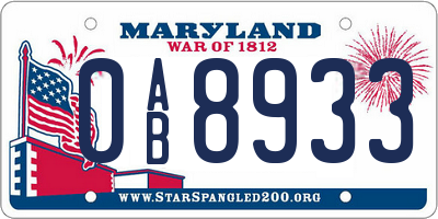 MD license plate 0AB8933