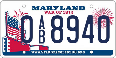 MD license plate 0AB8940
