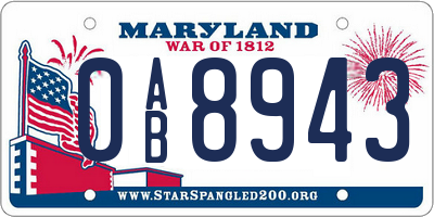 MD license plate 0AB8943
