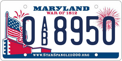 MD license plate 0AB8950