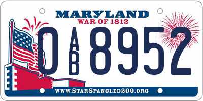 MD license plate 0AB8952