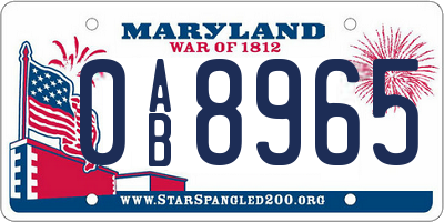 MD license plate 0AB8965