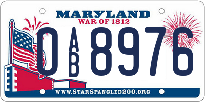 MD license plate 0AB8976