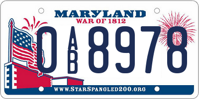 MD license plate 0AB8978