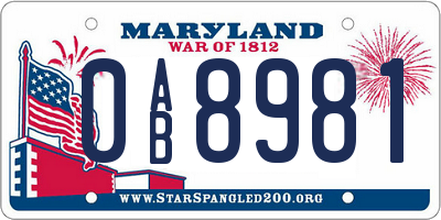 MD license plate 0AB8981
