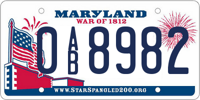 MD license plate 0AB8982