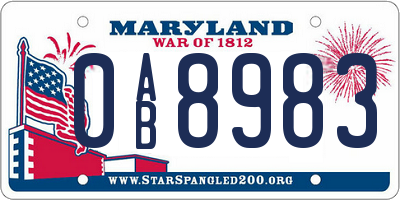 MD license plate 0AB8983
