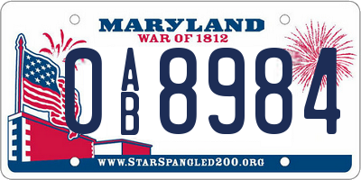 MD license plate 0AB8984