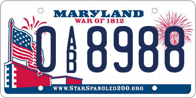 MD license plate 0AB8988