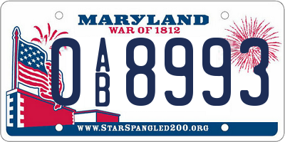 MD license plate 0AB8993