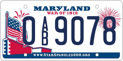 MD license plate 0AB9078