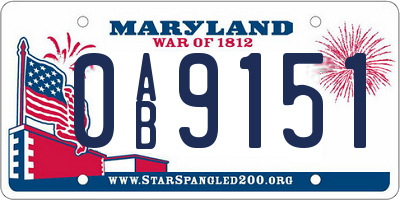 MD license plate 0AB9151