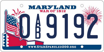 MD license plate 0AB9192