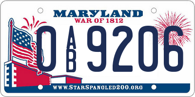 MD license plate 0AB9206
