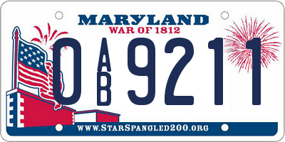 MD license plate 0AB9211