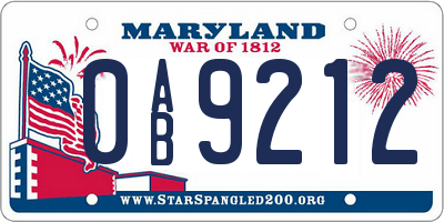 MD license plate 0AB9212