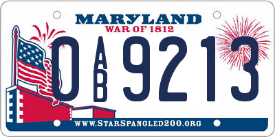 MD license plate 0AB9213