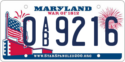 MD license plate 0AB9216