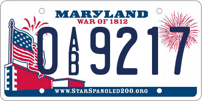 MD license plate 0AB9217
