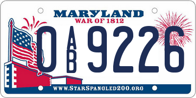 MD license plate 0AB9226