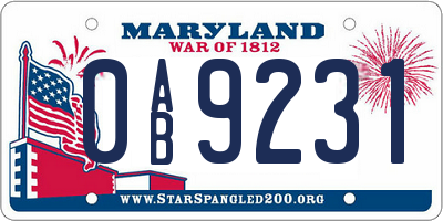 MD license plate 0AB9231