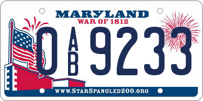 MD license plate 0AB9233